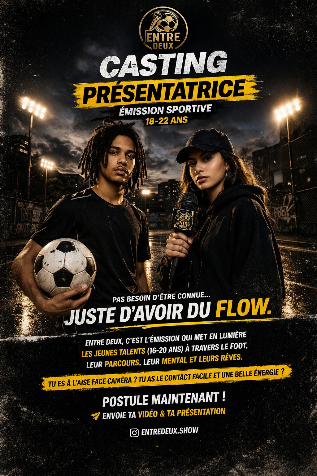 Affiche Entre Deux Show autour du football, de la télévision et des médias